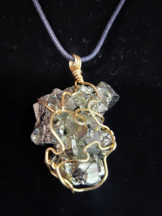 Hand wrapped pyrite necklace